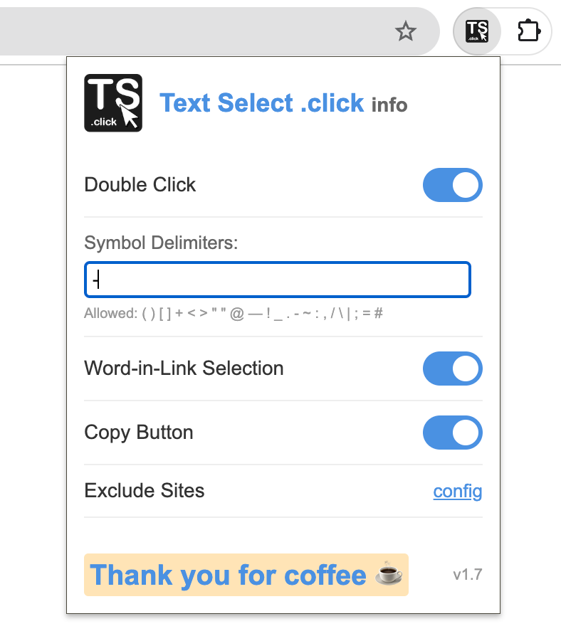Extension popup menu layout with callouts