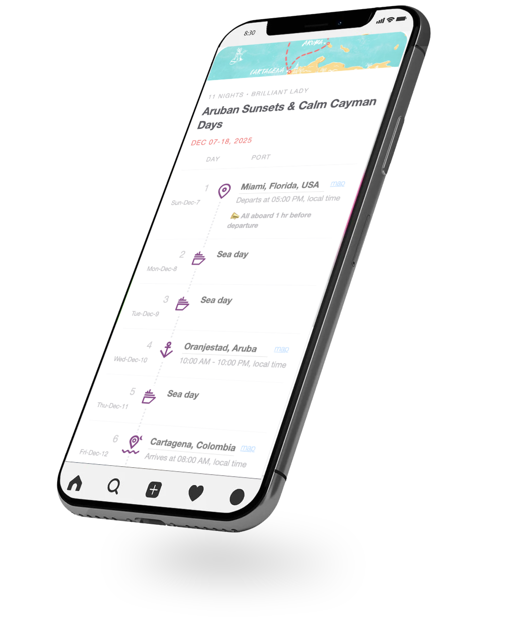 Preview of the Virgin Voyages itinerary redesign screens